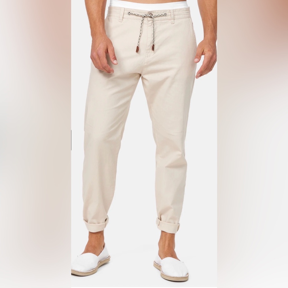 Indicode Jeans Men’s Veneto Trousers Beige Linen Cotton Blend Size Large